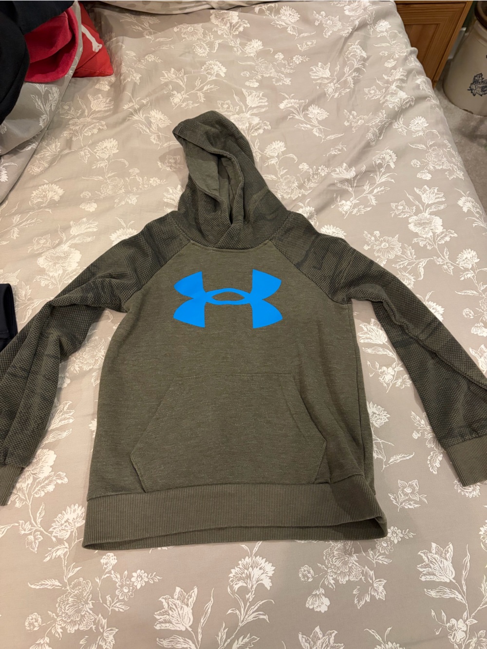 Under Armour Olive Hooded Sweatshirt with Bright Blue Logo